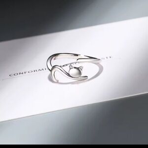 925 Sterling Silver Sticky Cat With Long Tail Finger Ring. Adjustable Ring